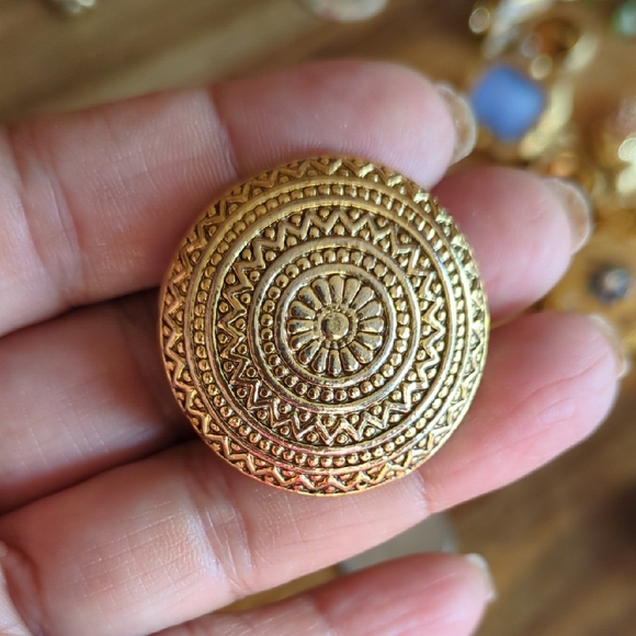 Gold Spiral Earrings with Intricate Detailing Clip On - Picture 3 of 5